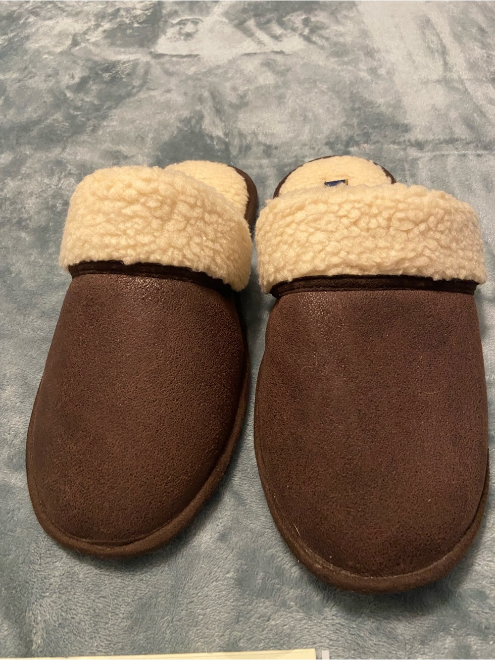 Club Room Brown Slip-On Kids Slippers with Cream Sherpa Cuff